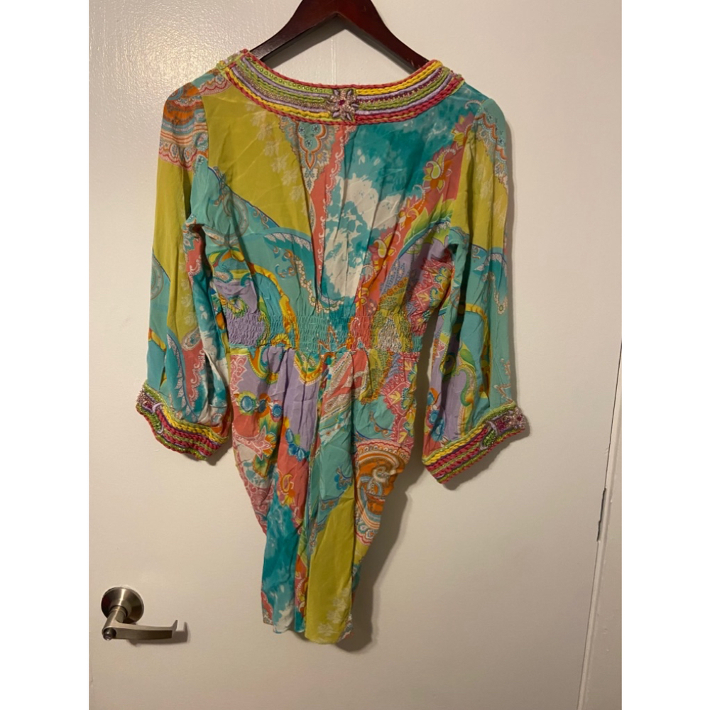 Rare Emamó Womens Silk Beaded Pastel Paisley/ Floral Cover‎ Up Size Medium - Picture 6 of 8